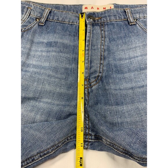 MARNI Jeans Womens 29 Blue Turn Cuff Green Leaf Print Mid Rise Button Fly Italy - Picture 8 of 16